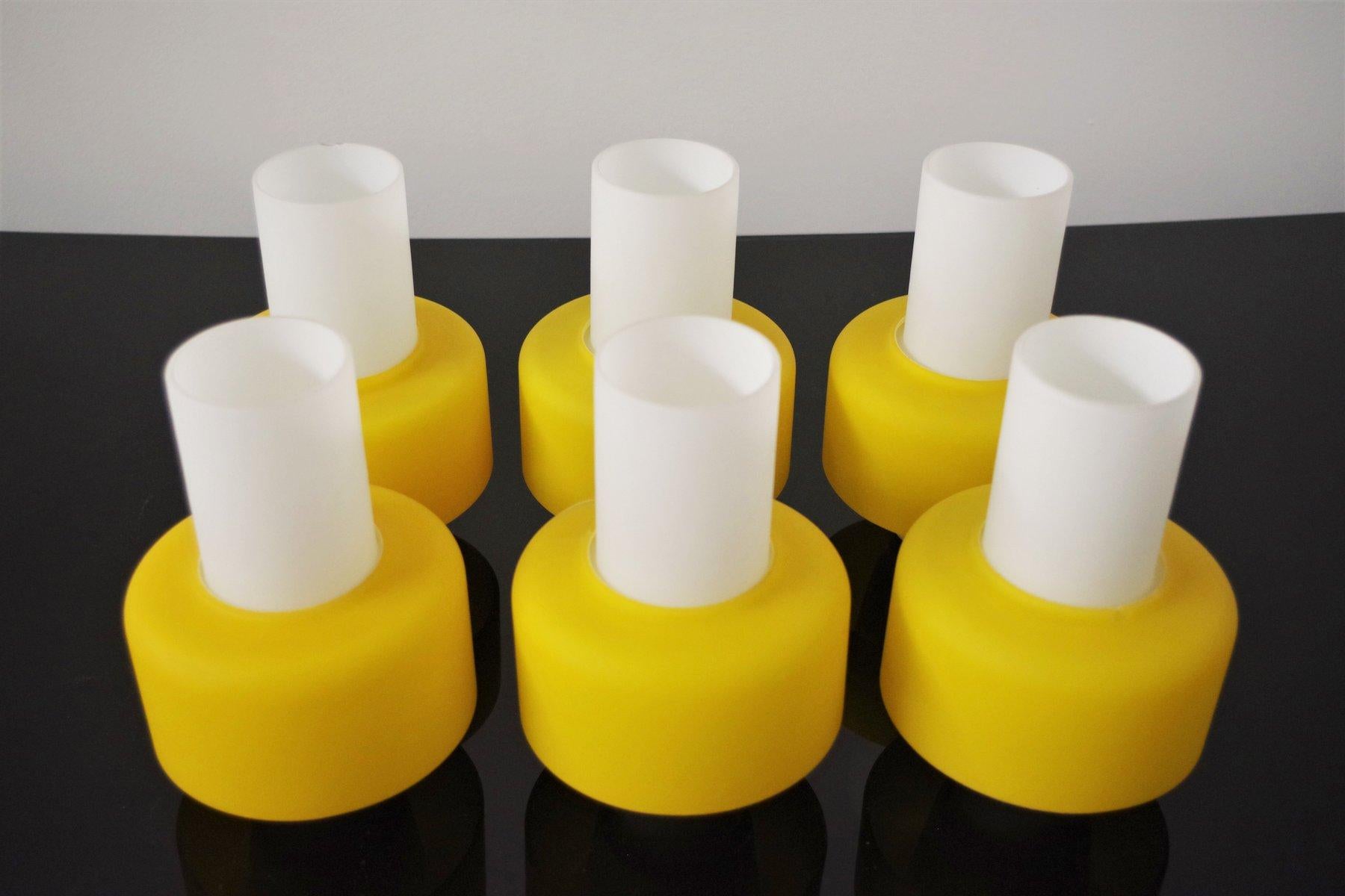 1970s Yellow Metal and Glass 3-Light Chandelier - Mid-Century Modern Elegance For Sale 3