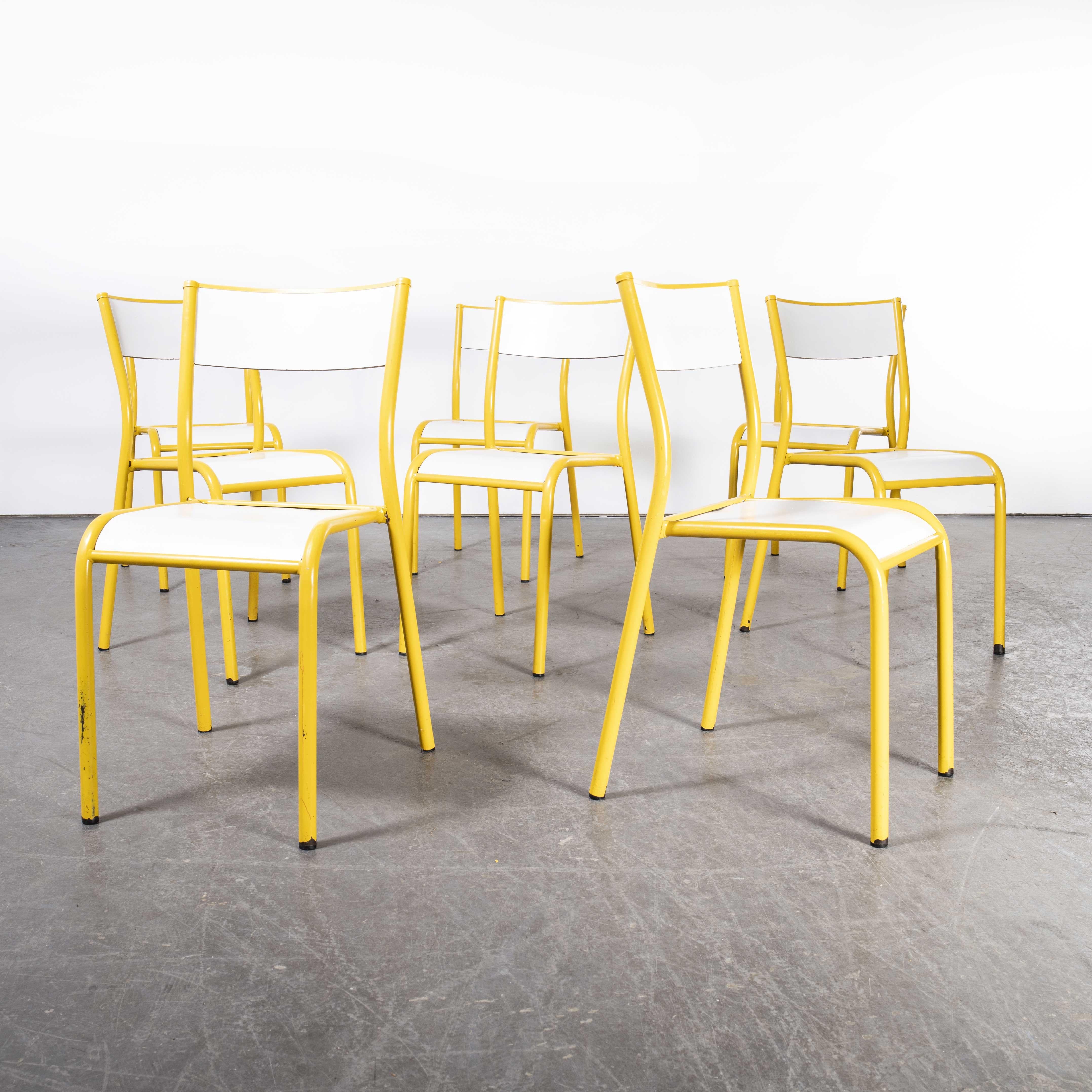 French 1970's Yellow Mullca Stacking Dining Chair, Set Of Eight For Sale