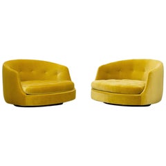 1970s Yellow New Upholstery Pair of Swivel Lounge Chair by Milo Baughman
