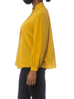 1970S Yellow Ochre Silk Pleated Front Blouse Made In Italy With Hand Finishing