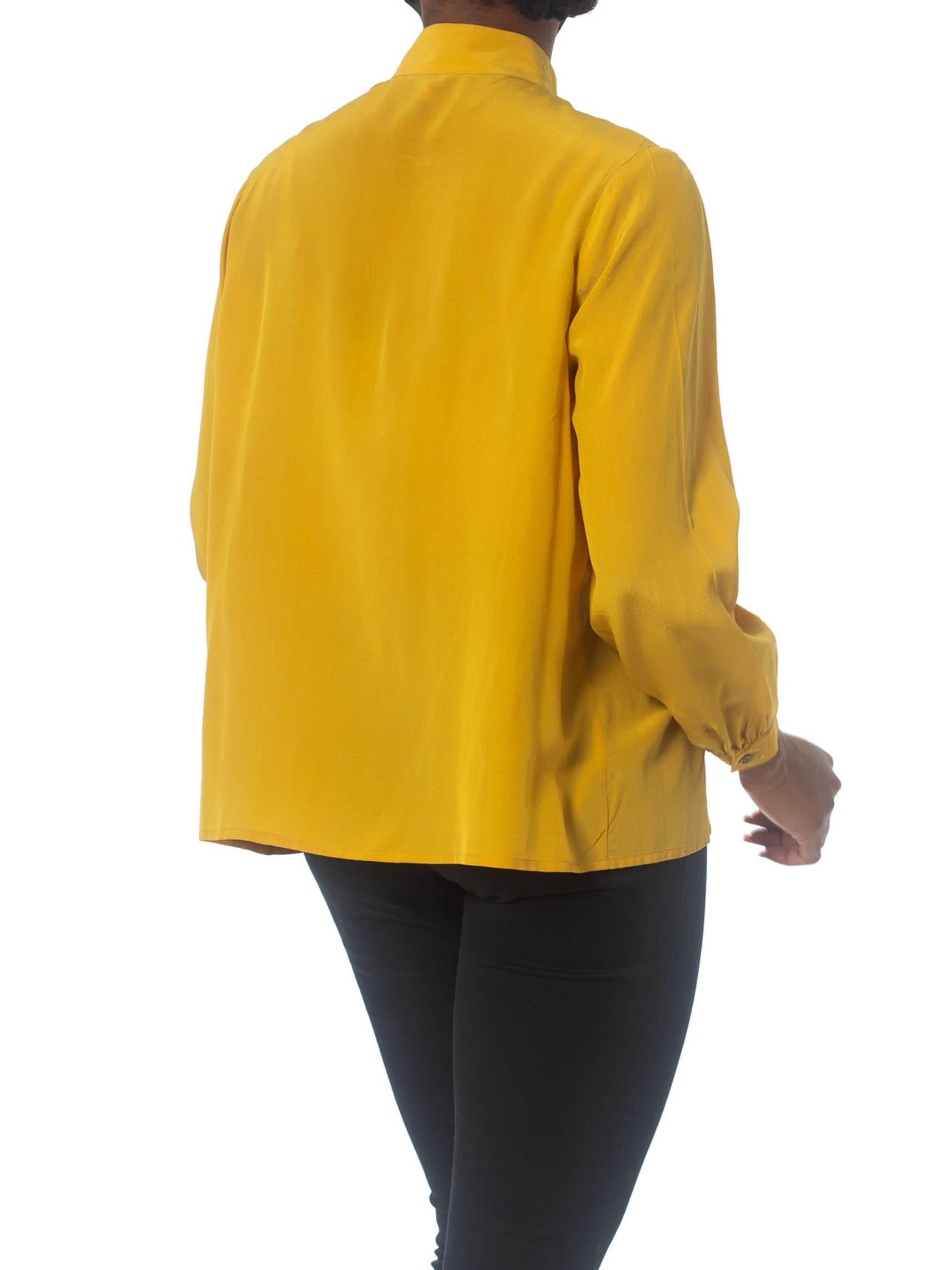 1970S Yellow Ochre Silk Pleated Front Blouse Made In Italy With Hand Finishing In Excellent Condition In New York, NY