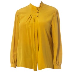 1970S Yellow Ochre Silk Pleated Front Blouse Made In Italy With Hand Finishing