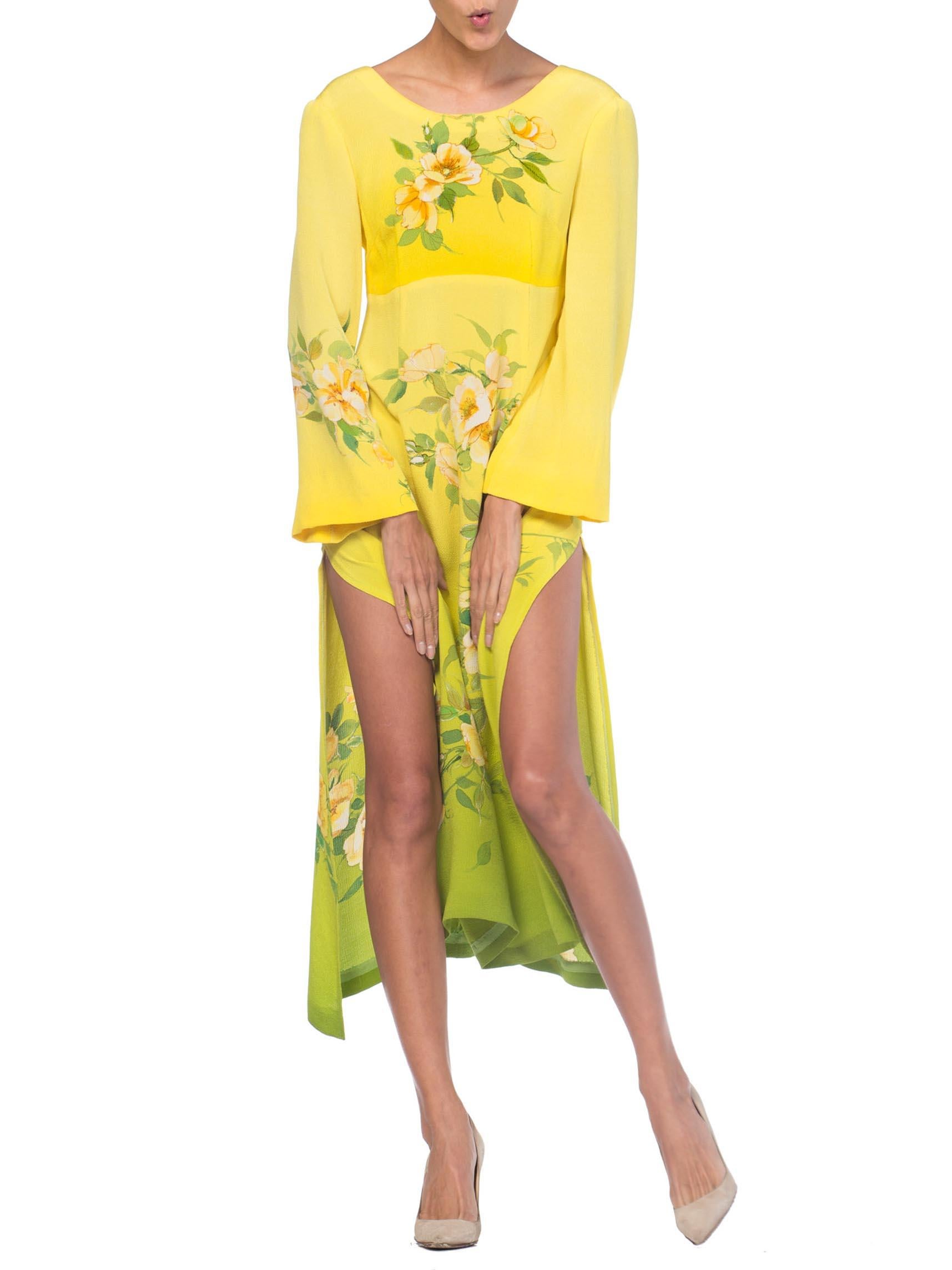 Women's 1970S  Yellow Ombré Dress Made From Hand Painted Japenese Kimono Silk For Sale