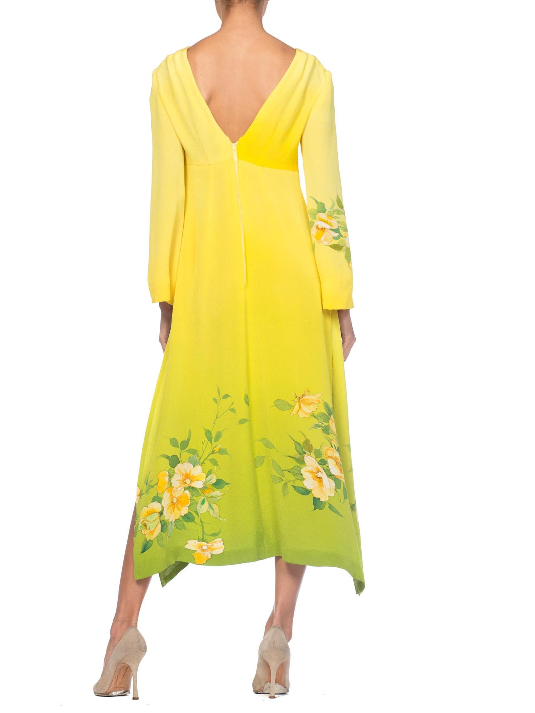 1970S  Yellow Ombré Dress Made From Hand Painted Japenese Kimono Silk For Sale 2