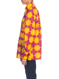 1970S  Yellow & Pink Nylon Psychedelic Op-Art Men's Shirt