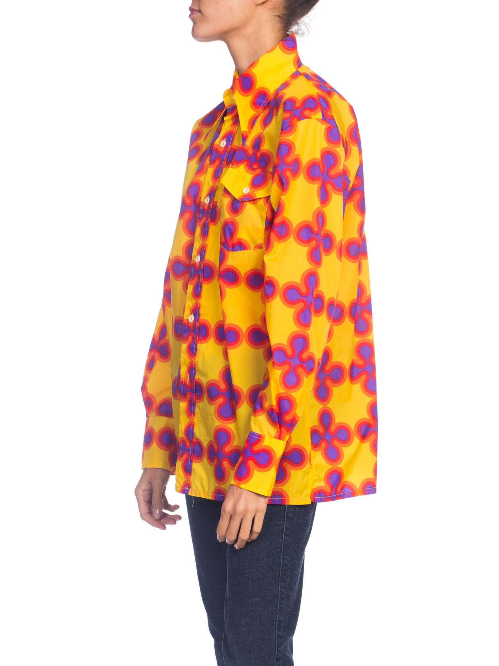 1970S  Yellow & Pink Nylon Psychedelic Op-Art Men's Shirt In Excellent Condition In New York, NY
