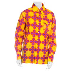 1970S  Yellow & Pink Nylon Psychedelic Op-Art Men's Shirt