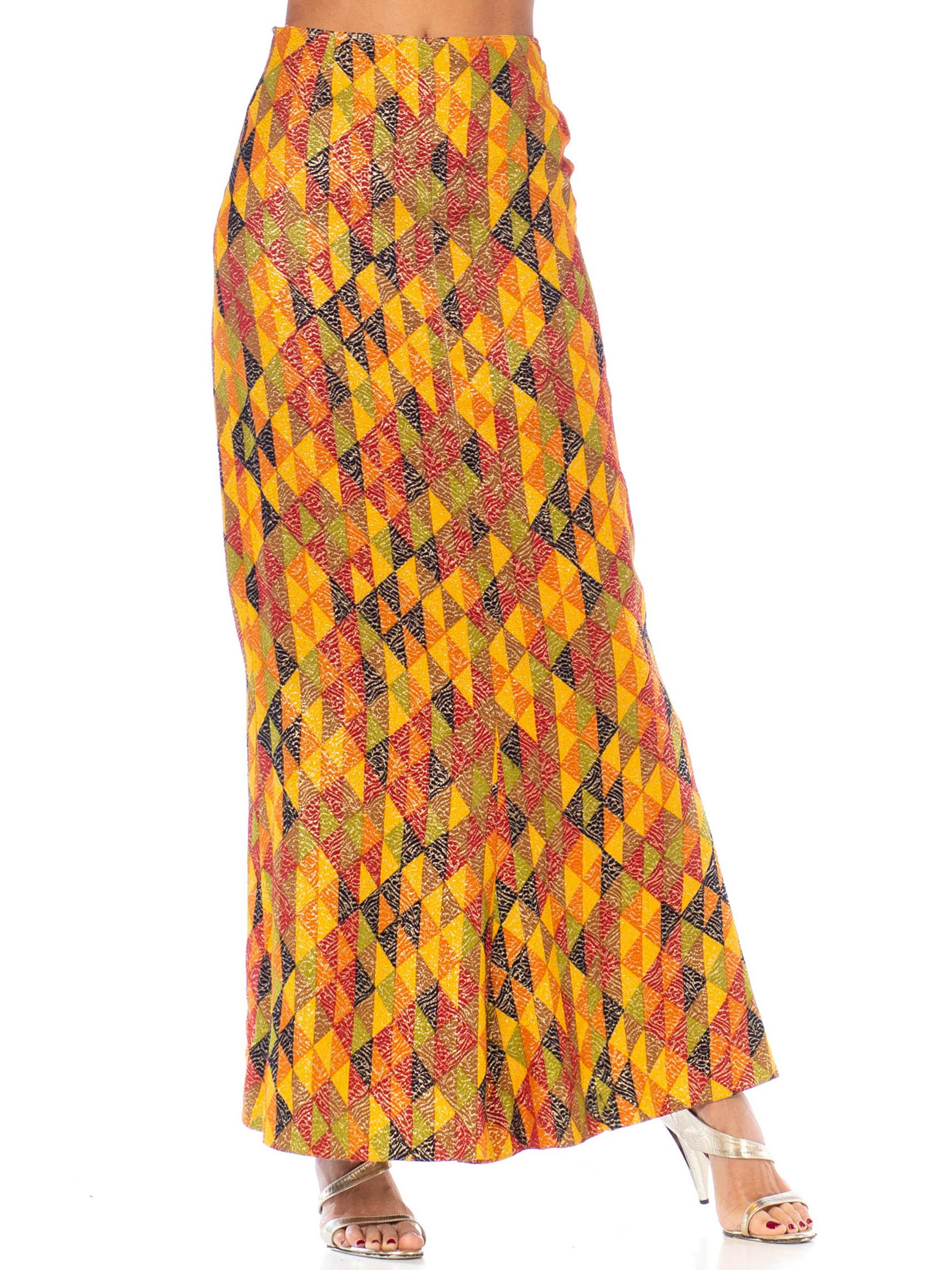 1970S Yellow, Red Multicolored Poly/Lurex Knit Long Skirt For Sale 6