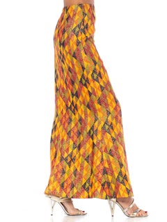1970S Yellow, Red Multicolored Poly/Lurex Knit Long Skirt