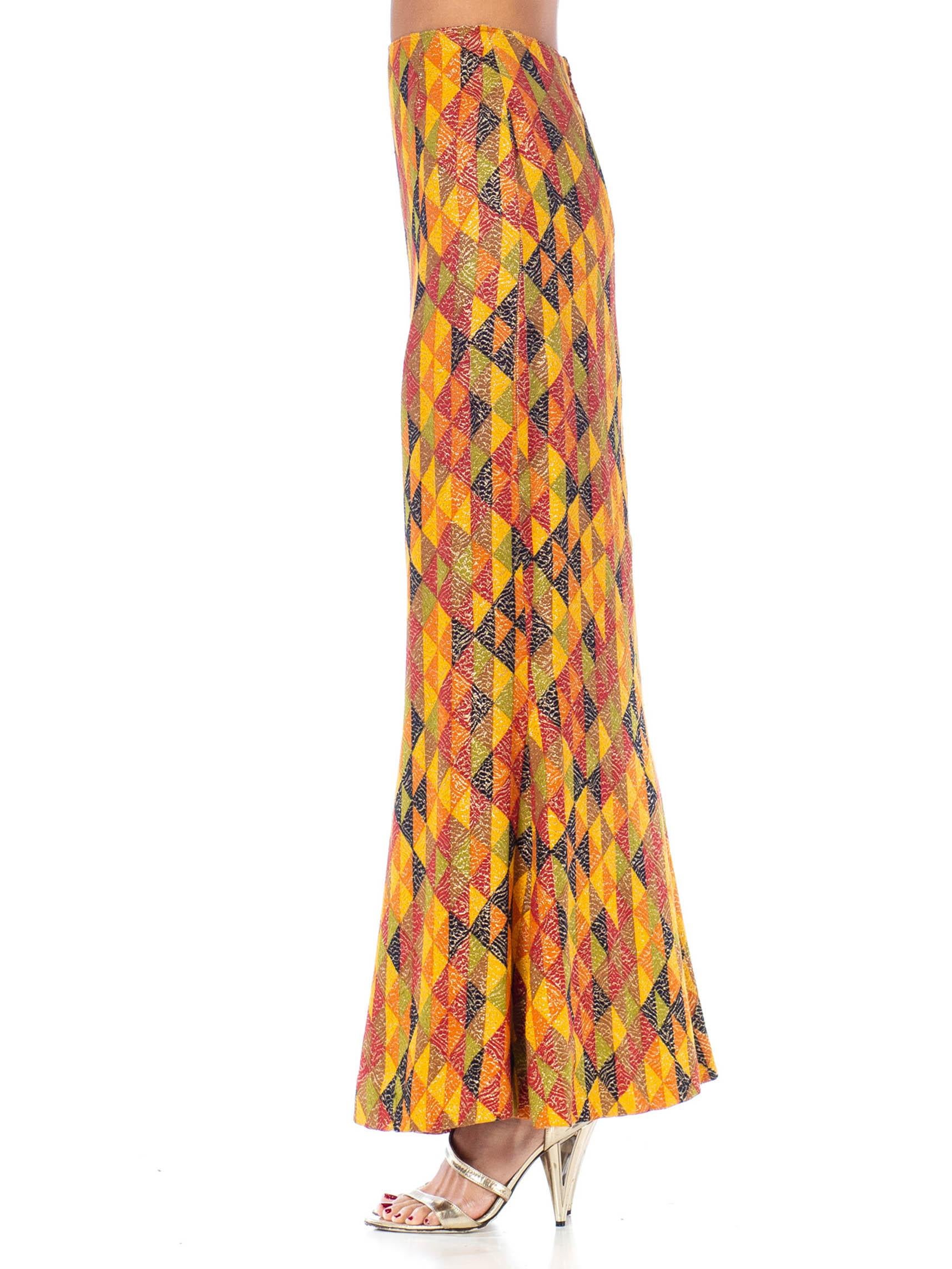 1970S Yellow, Red Multicolored Poly/Lurex Knit Long Skirt In Excellent Condition For Sale In New York, NY