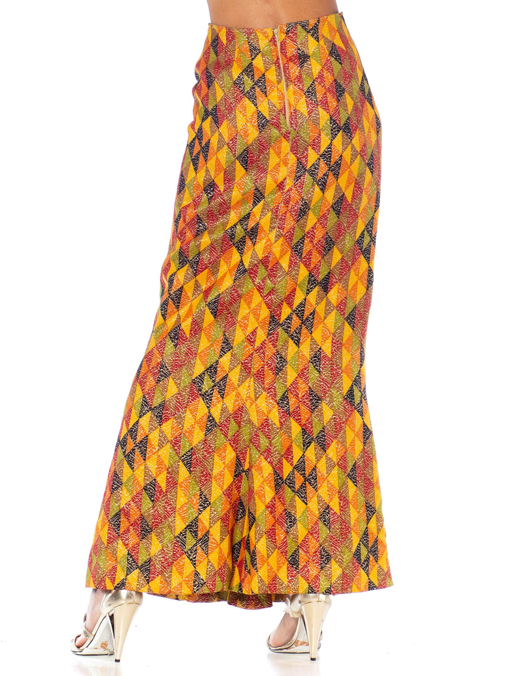 Women's 1970S Yellow, Red Multicolored Poly/Lurex Knit Long Skirt For Sale