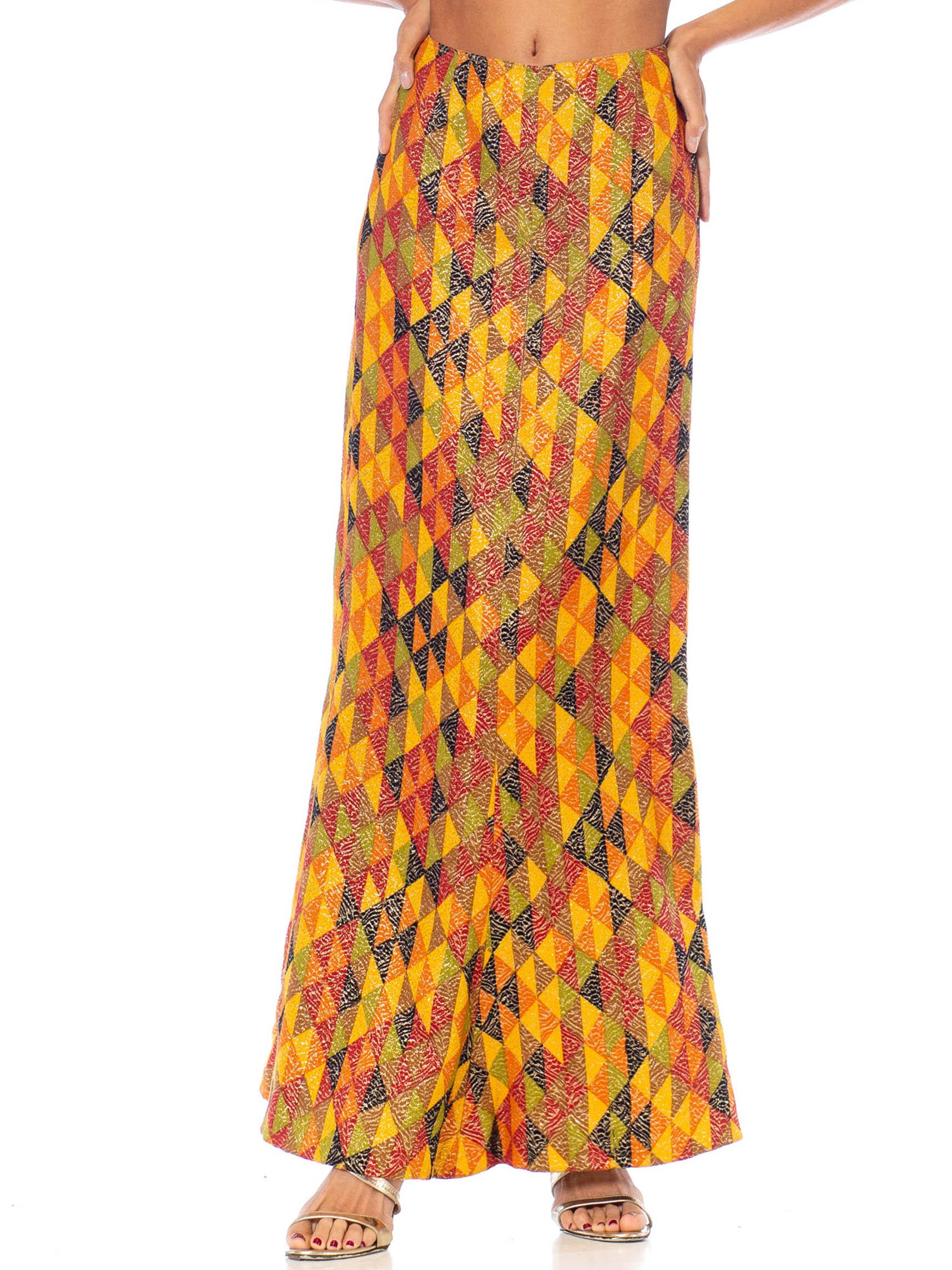 1970S Yellow, Red Multicolored Poly/Lurex Knit Long Skirt For Sale 1
