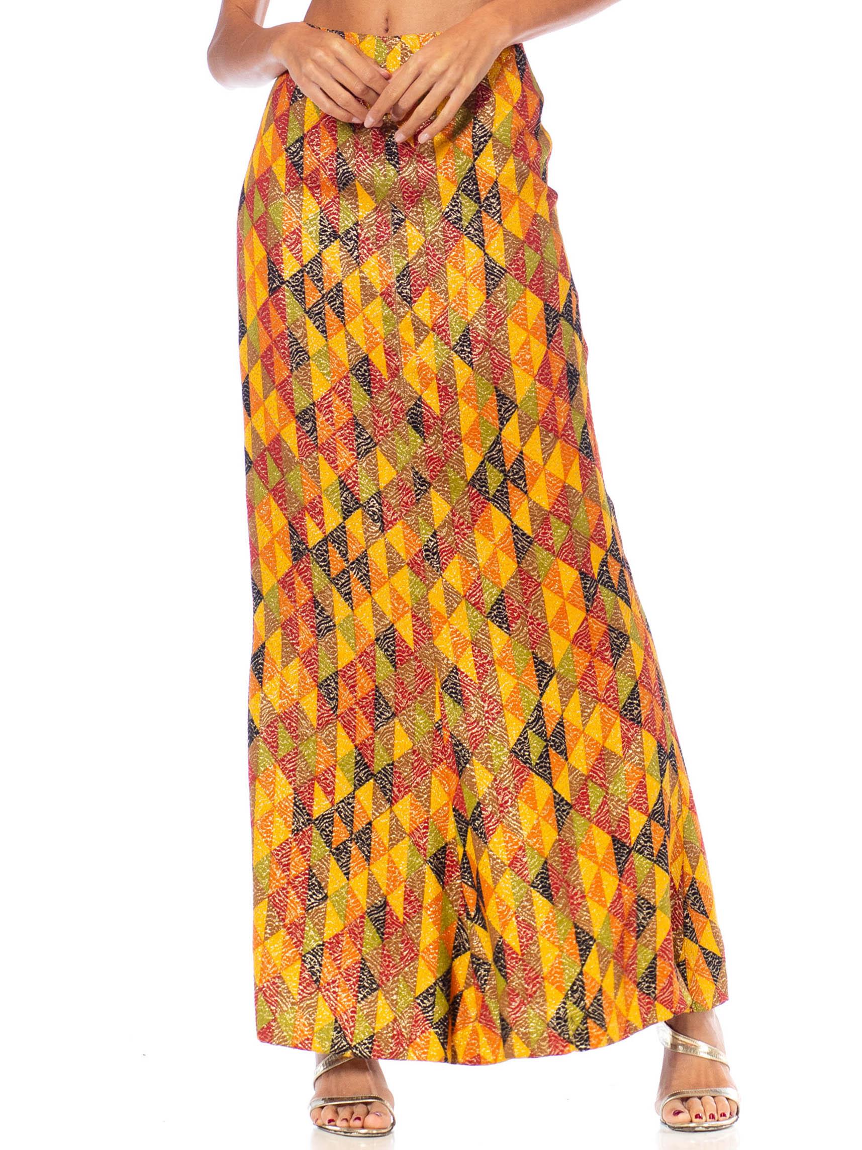 1970S Yellow, Red Multicolored Poly/Lurex Knit Long Skirt For Sale 2