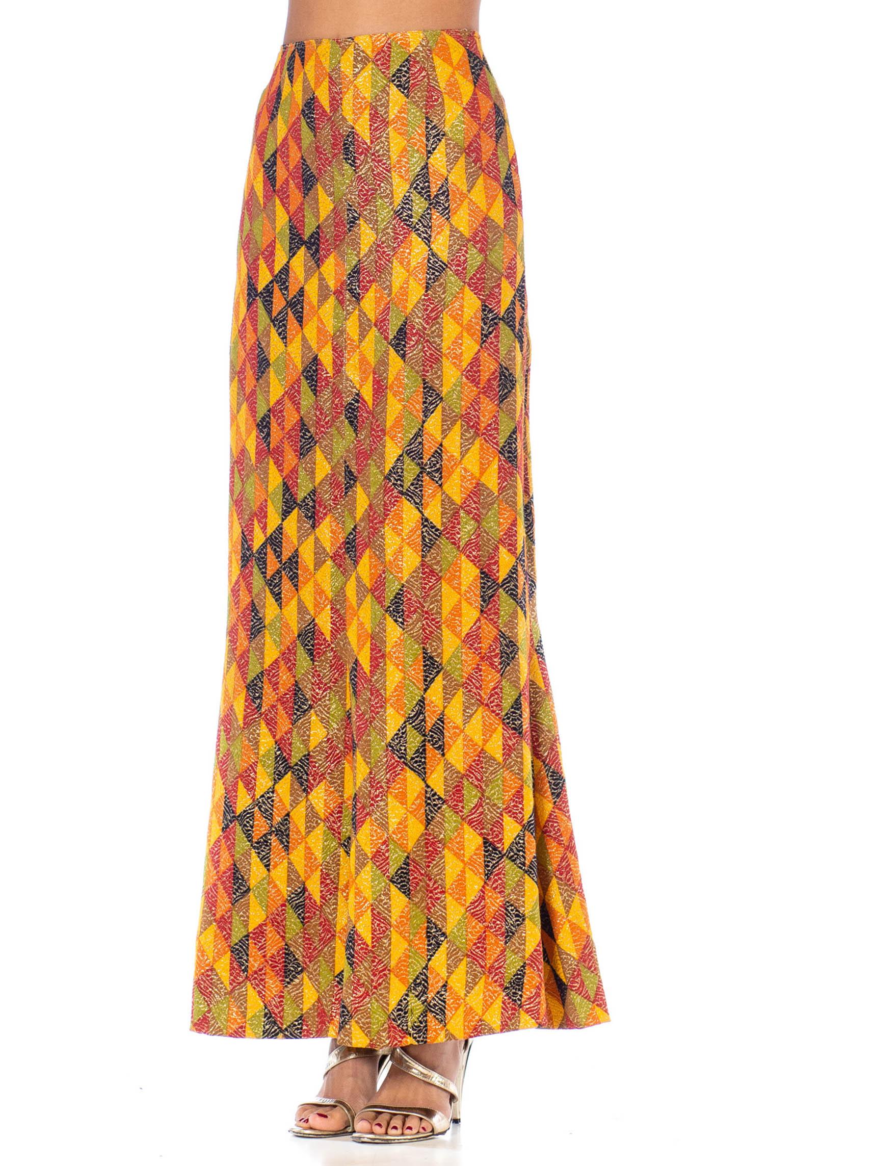 1970S Yellow, Red Multicolored Poly/Lurex Knit Long Skirt For Sale 3