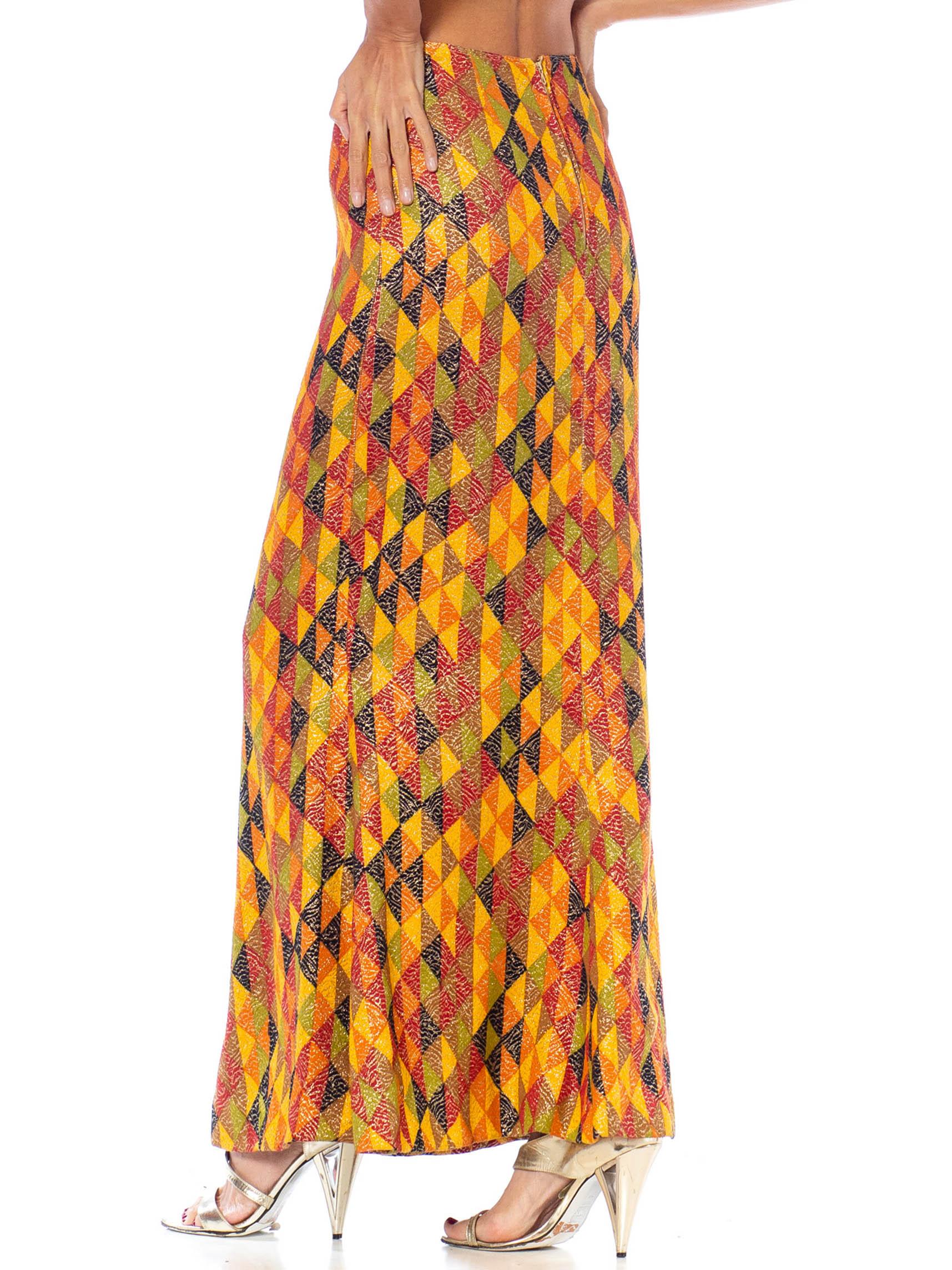 1970S Yellow, Red Multicolored Poly/Lurex Knit Long Skirt For Sale 4