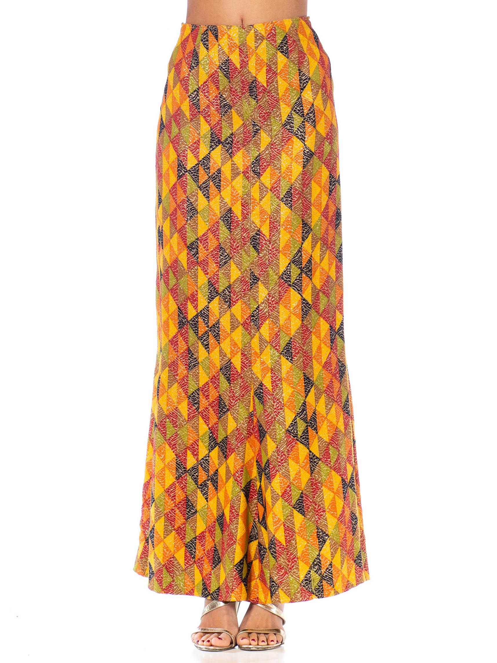 1970S Yellow, Red Multicolored Poly/Lurex Knit Long Skirt For Sale 5