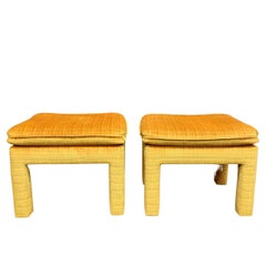 Vintage 1970s Yellow Velvet Ottoman's Benches Stools