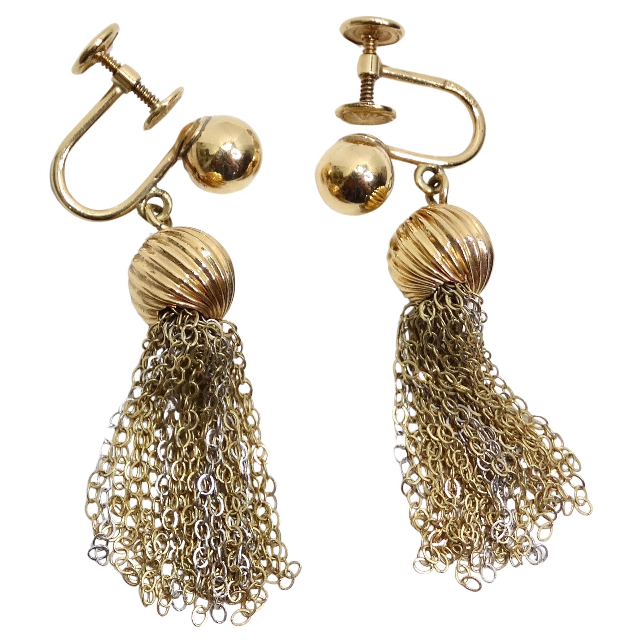1970s Yellow & White 14K Gold Chandelier Earrings In Good Condition For Sale In Scottsdale, AZ