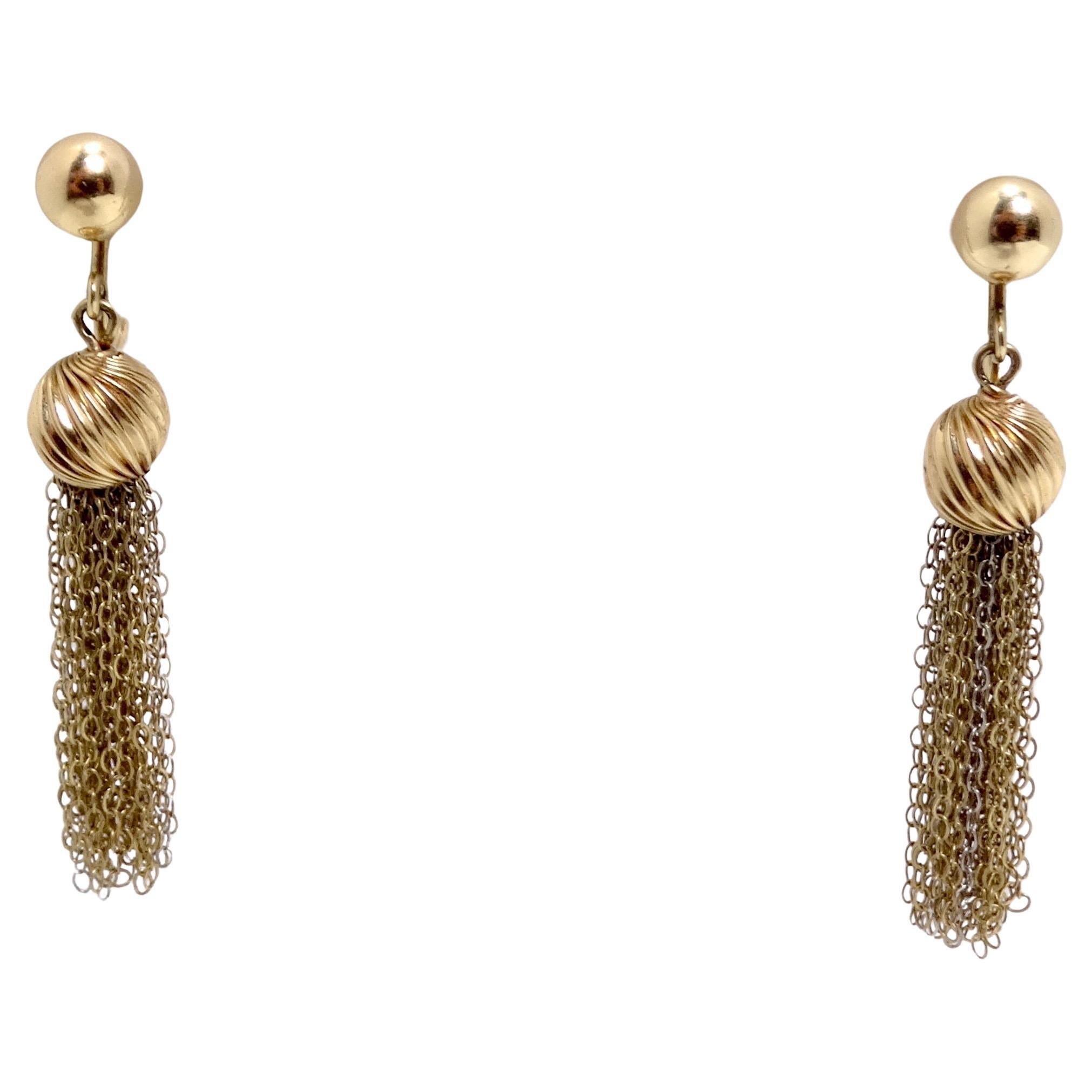 Boucles d'oreilles chandelier en or jaune et blanc 14K des années 1970