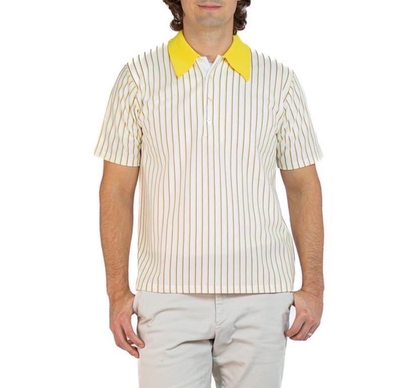 1970S Yellow & White Polyester Knit Men's Shirt Deadstock For Sale 3