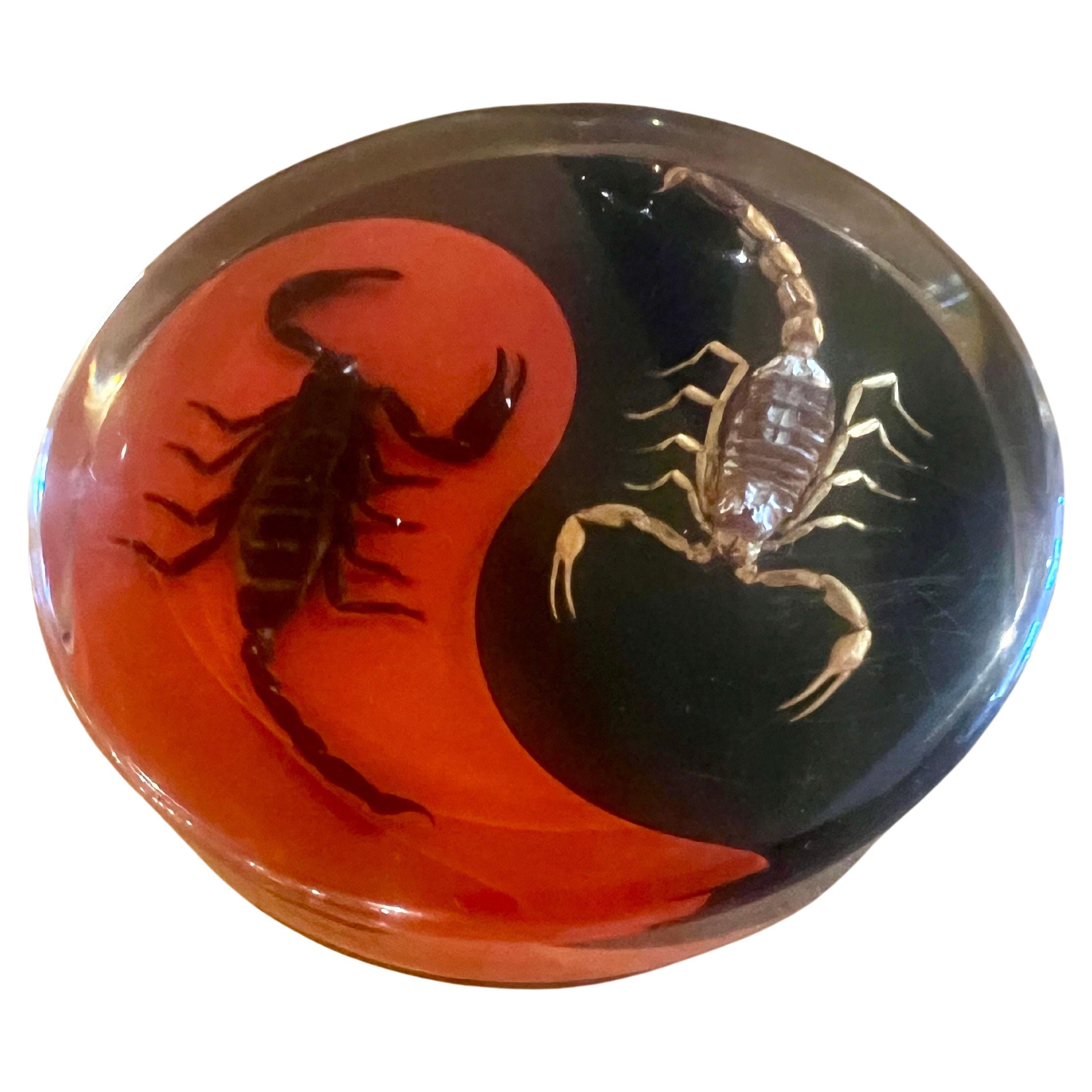 Chinese Export 1970's Yin Yang Scorpio Lucite Paperweight For Sale