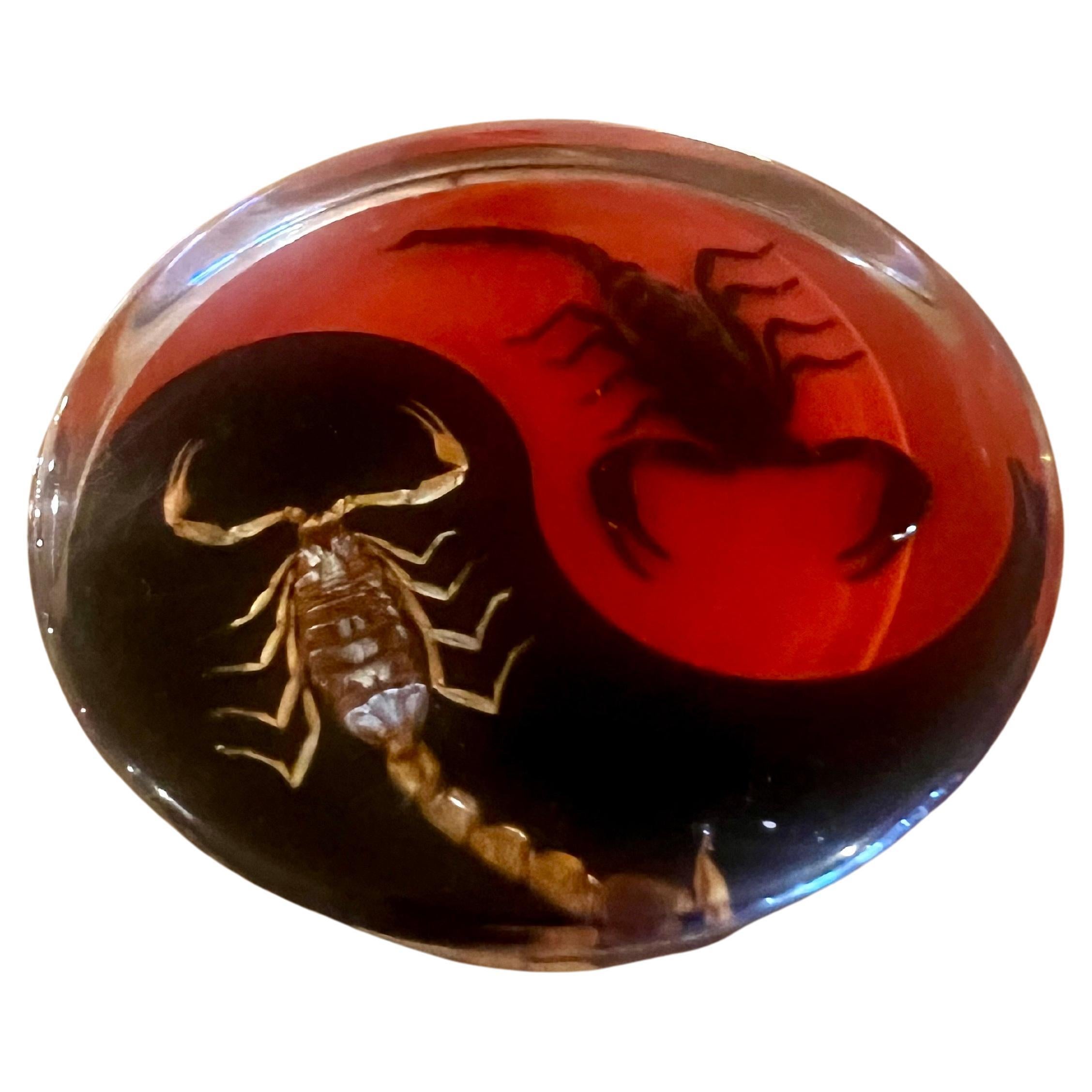 Chinese 1970's Yin Yang Scorpio Lucite Paperweight For Sale