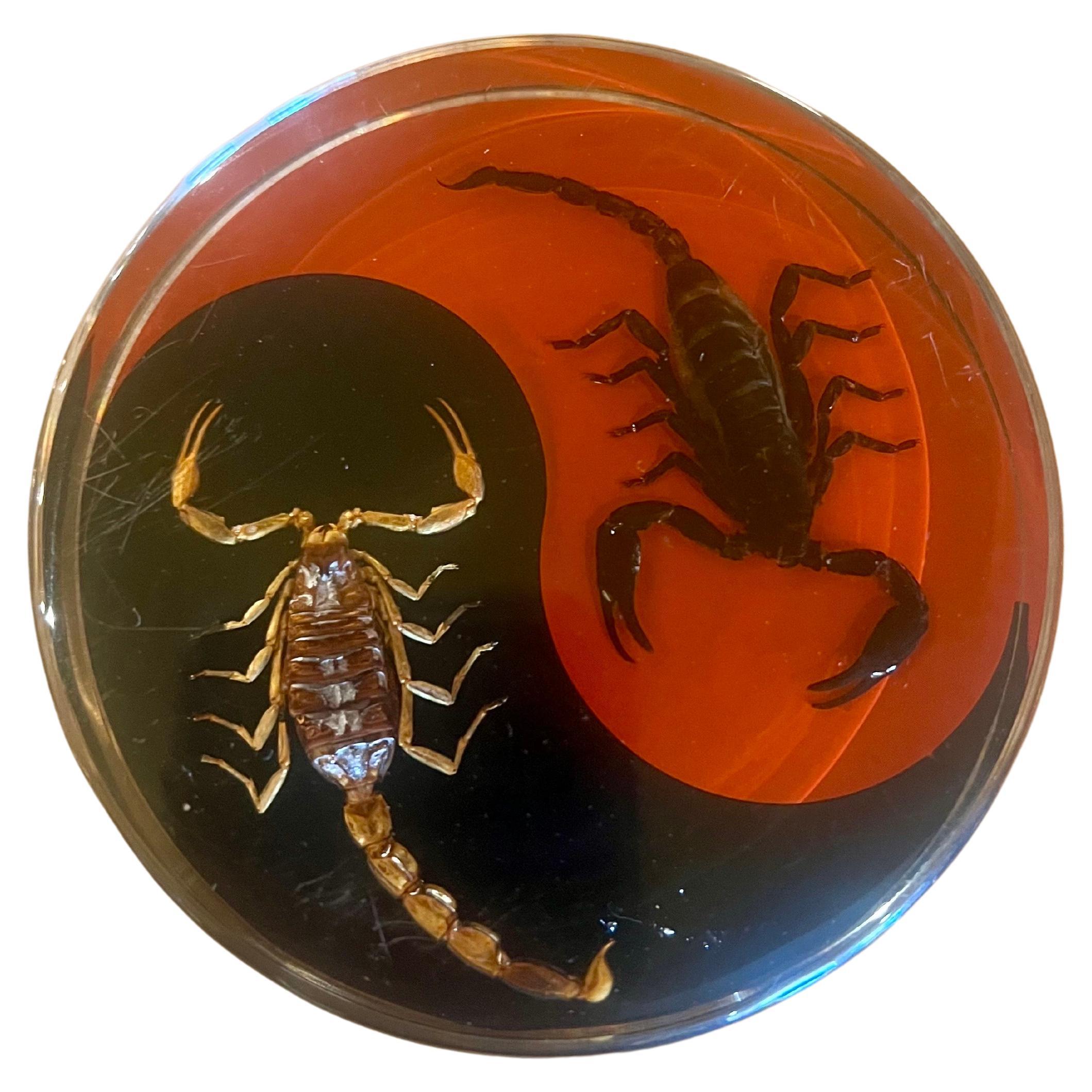 1970's Yin Yang Scorpio Lucite Paperweight For Sale