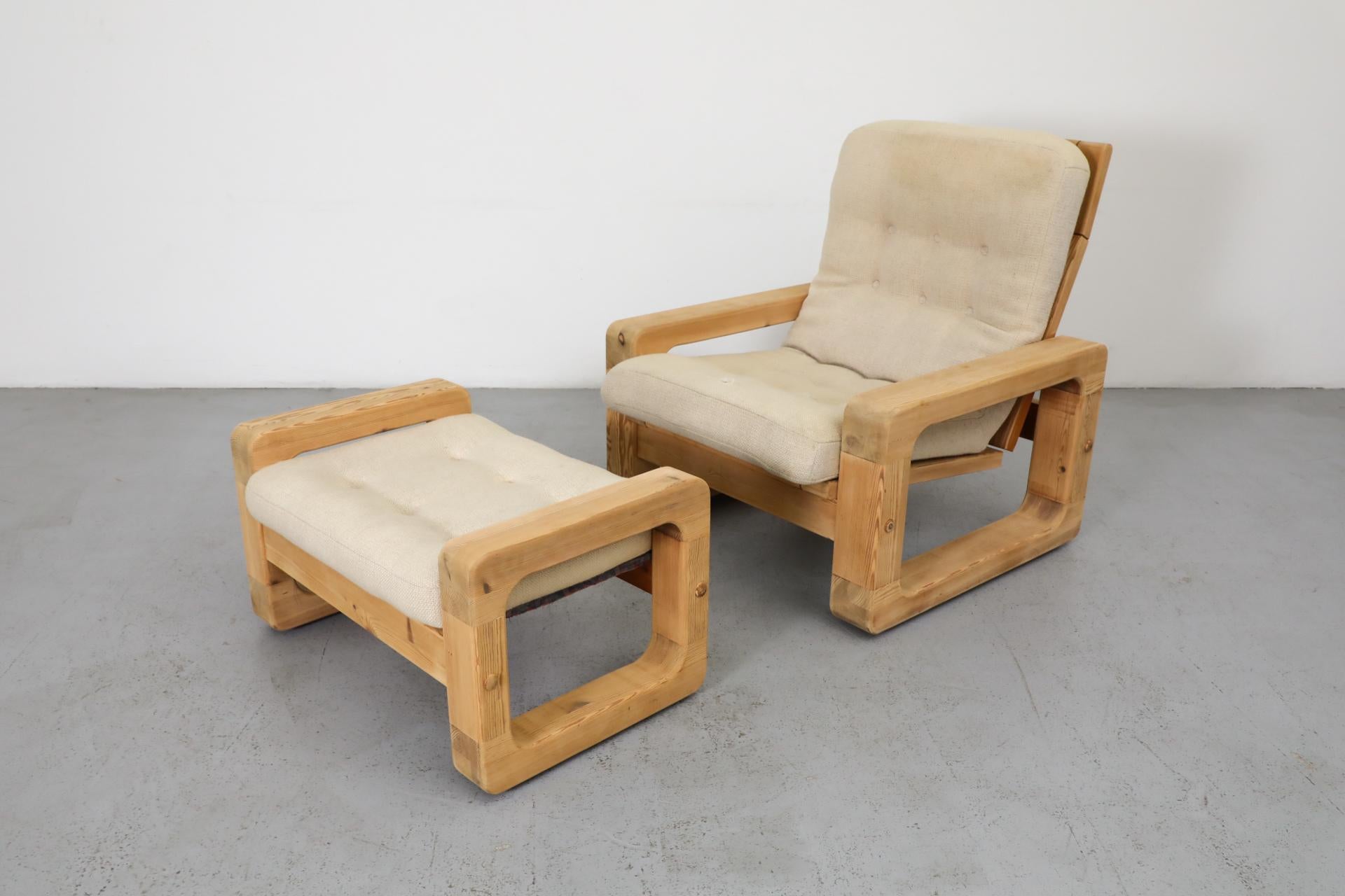 1970's Yngve Ekstrom Style Fat Pine Framed Reclining Easy Chair with Ottoman 3