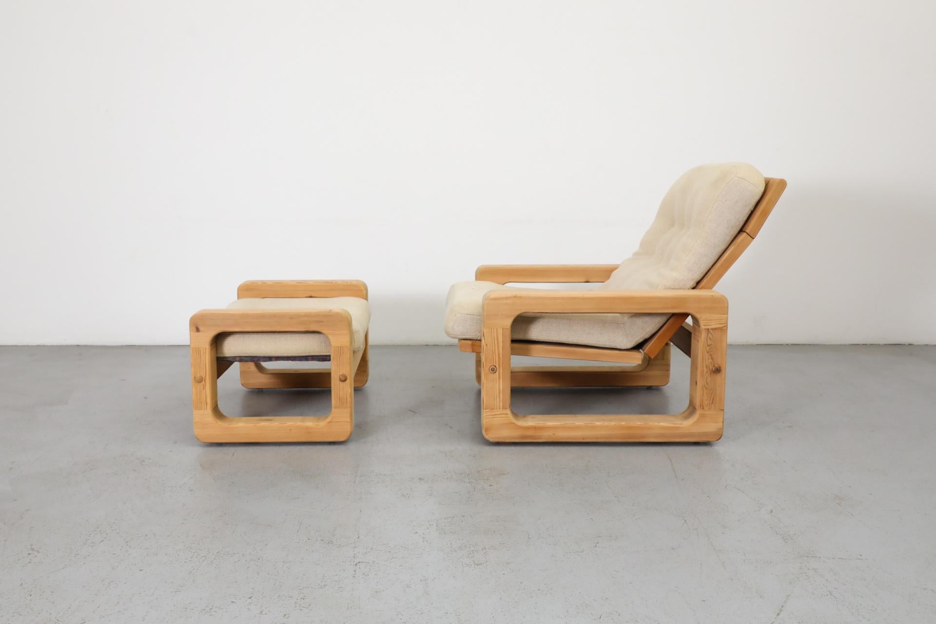 Mid-Century Modern 1970's Yngve Ekstrom Style Fat Pine Framed Reclining Easy Chair with Ottoman