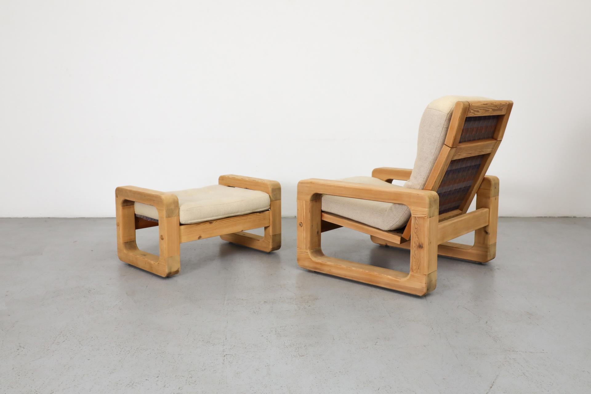 Swedish 1970's Yngve Ekstrom Style Fat Pine Framed Reclining Easy Chair with Ottoman
