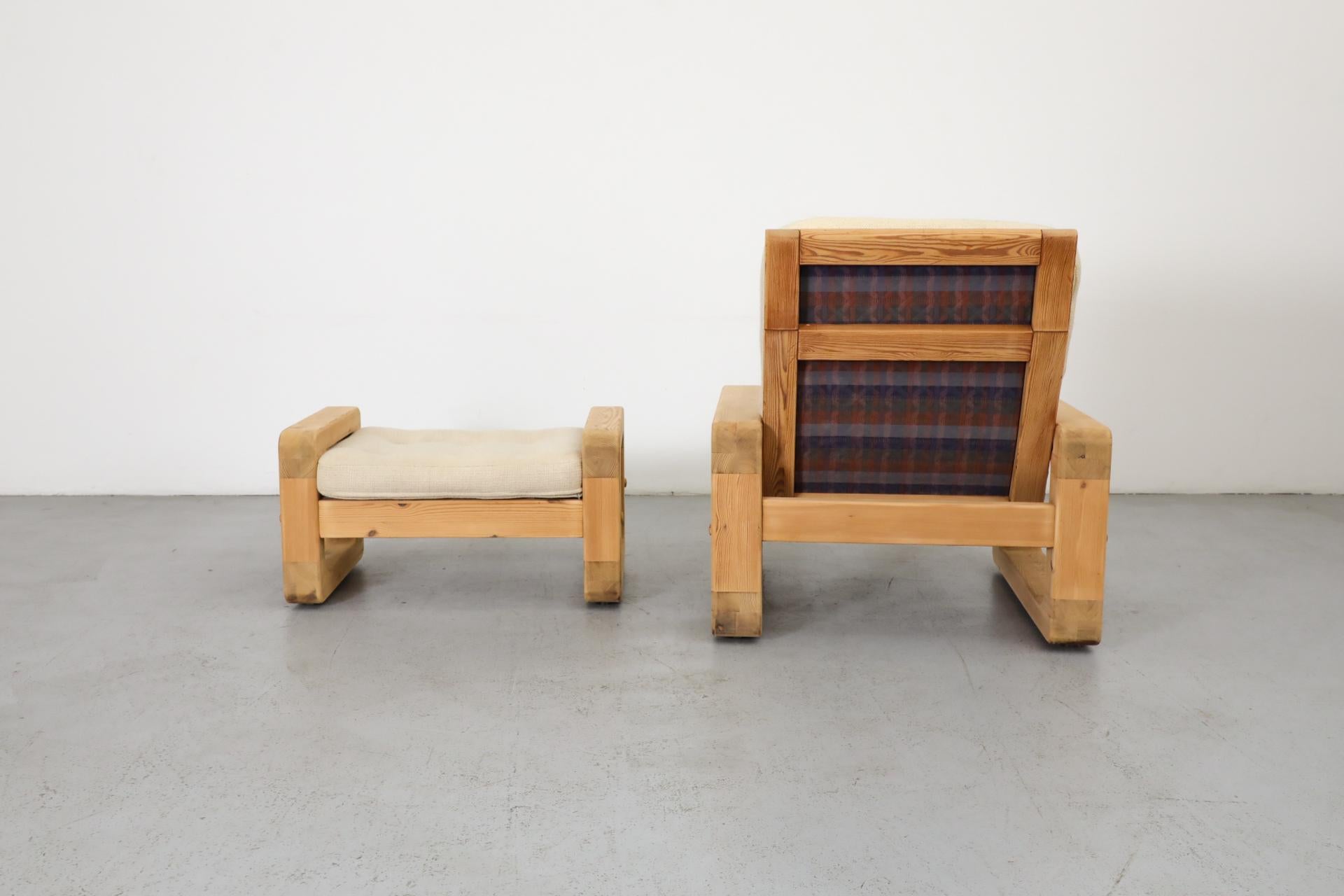 1970's Yngve Ekstrom Style Fat Pine Framed Reclining Easy Chair with Ottoman In Good Condition In Los Angeles, CA