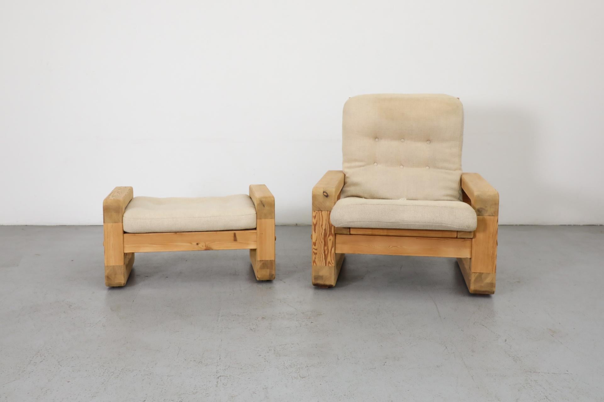 1970's Yngve Ekstrom Style Fat Pine Framed Reclining Easy Chair with Ottoman 1