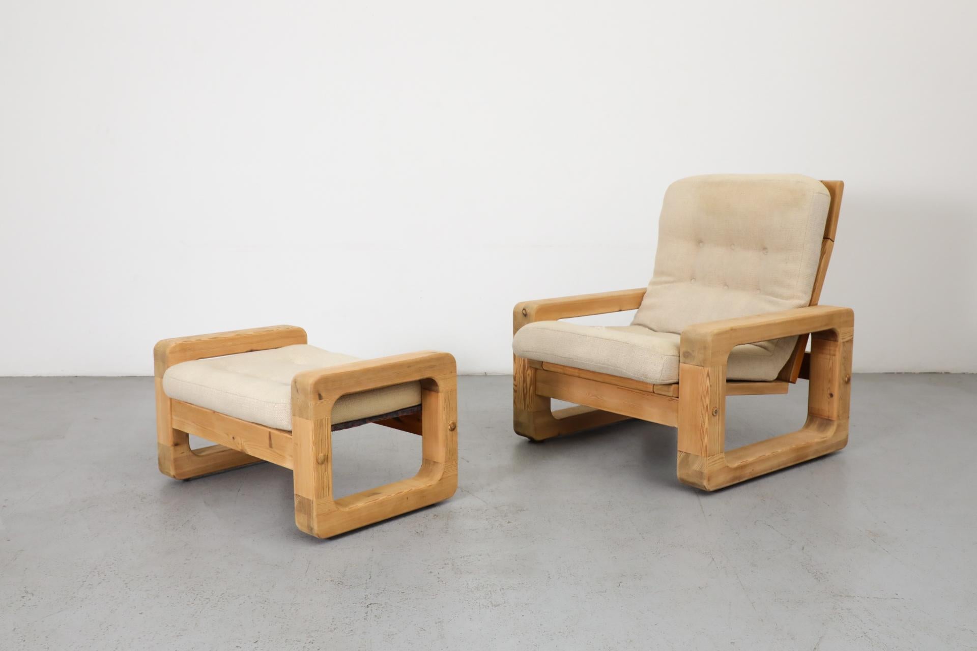 1970's Yngve Ekstrom Style Fat Pine Framed Reclining Easy Chair with Ottoman 2