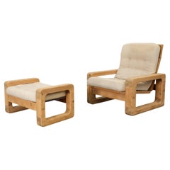 1970's Yngve Ekstrom Style Fat Pine Framed Reclining Easy Chair with Ottoman