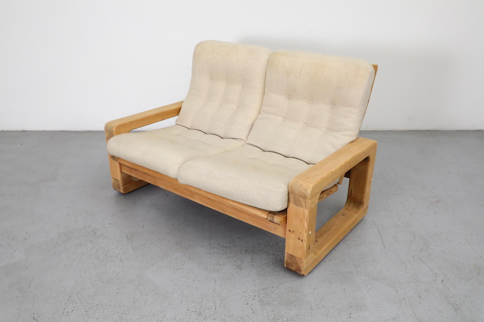 Sofá reclinable de pino gordo estilo Yngve Ekstrom de los años 70 con tapicería blanca en venta 6