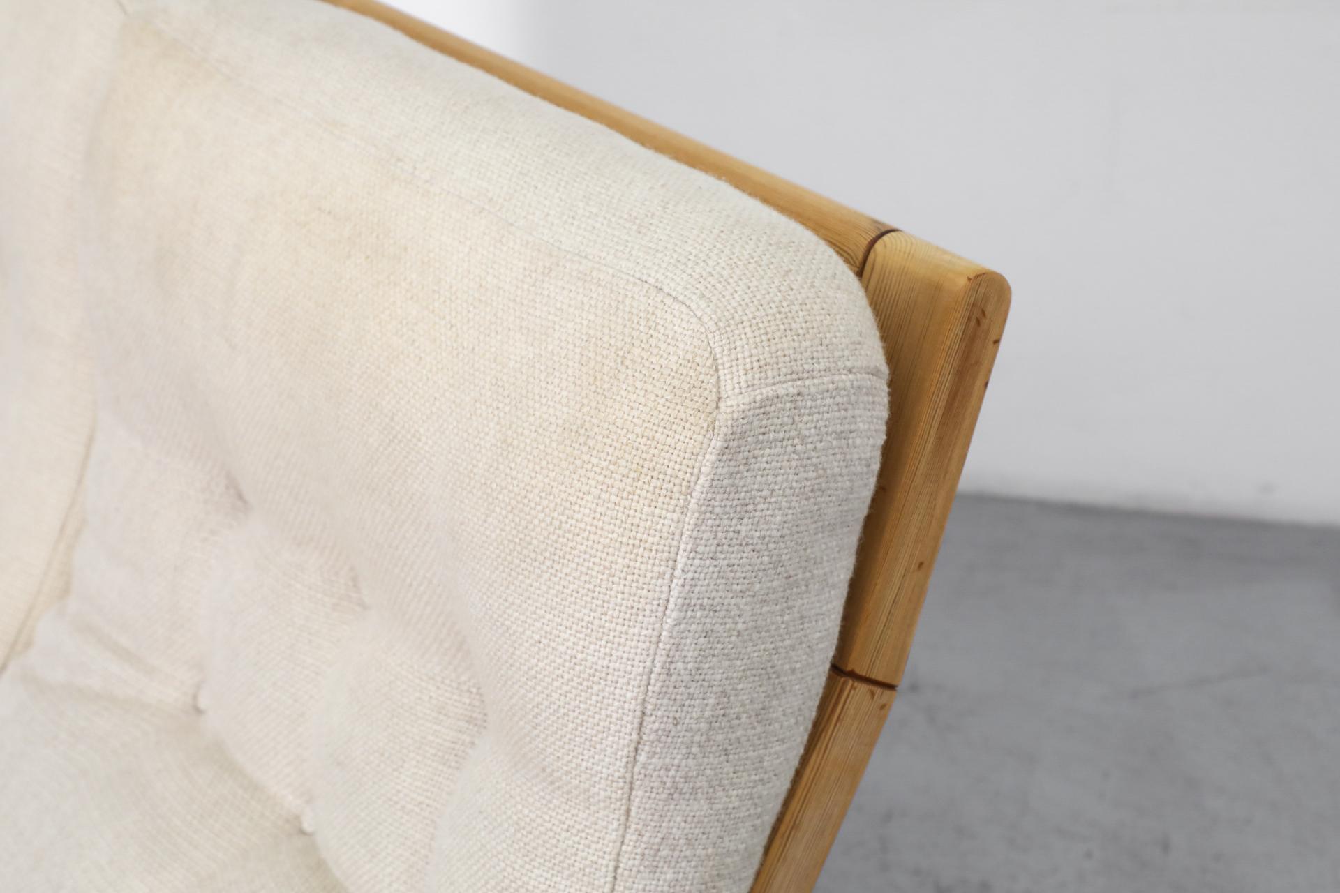 Sofá reclinable de pino gordo estilo Yngve Ekstrom de los años 70 con tapicería blanca en venta 11