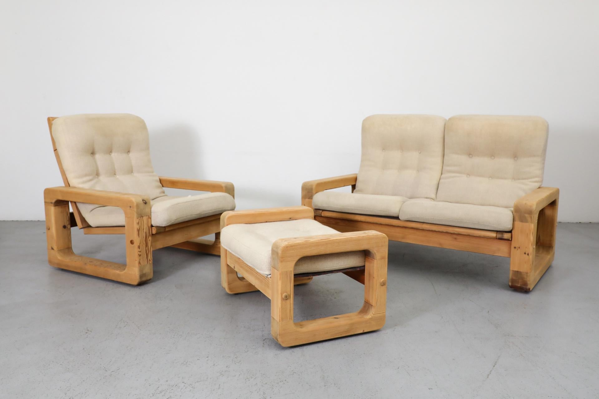 Sofá reclinable de pino gordo estilo Yngve Ekstrom de los años 70 con tapicería blanca en venta 13