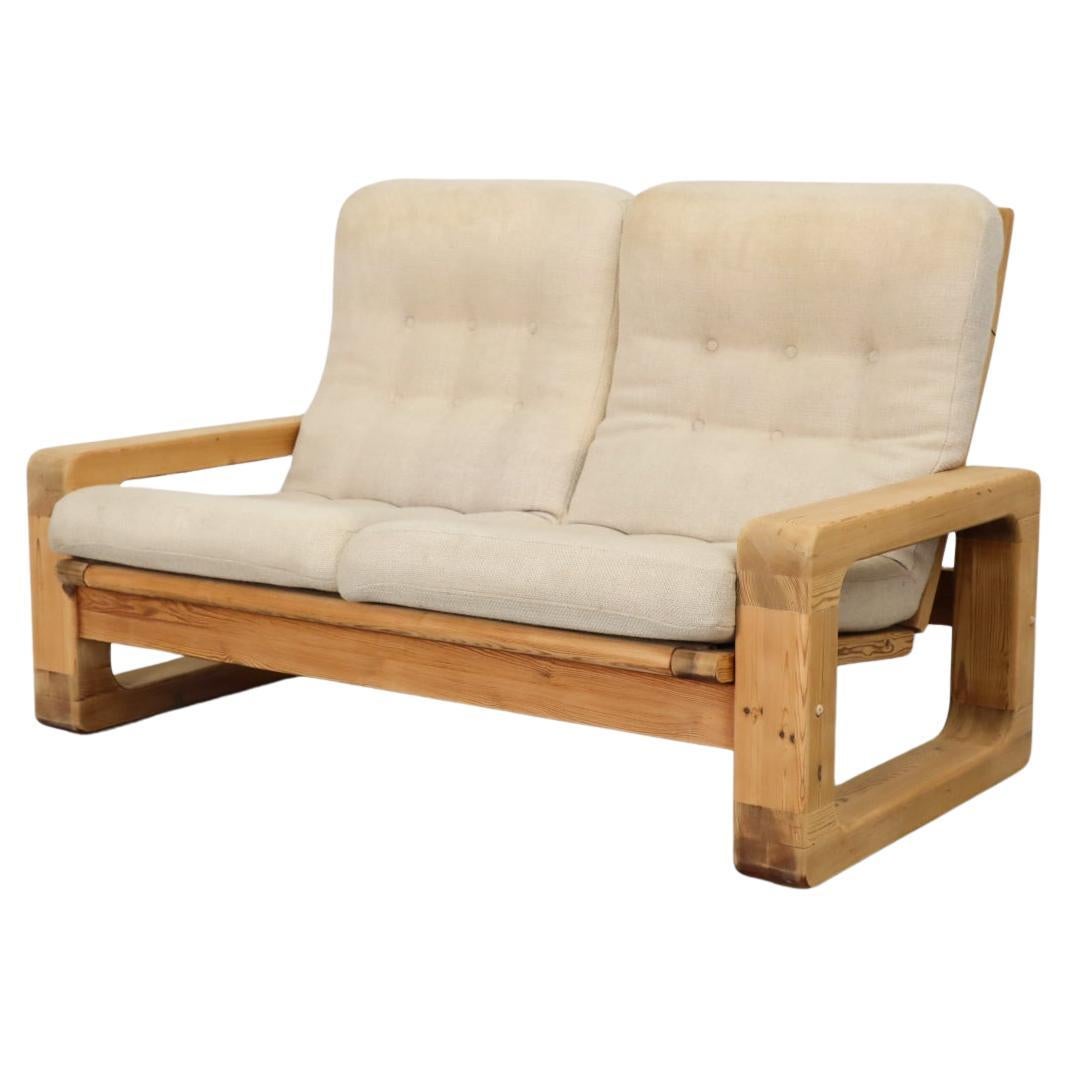 1970's Yngve Ekstrom Style Fat Pine Framed Reclining Sofa with White Upholstery