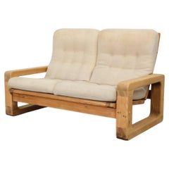 1970's Yngve Ekstrom Style Fat Pine Framed Reclining Sofa with White Upholstery