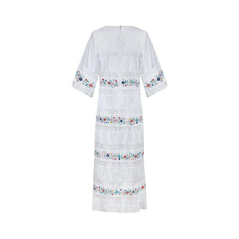 1970s Yolanda Floral Embroidered Mexican Wedding Dress For Sale at 1stDibs