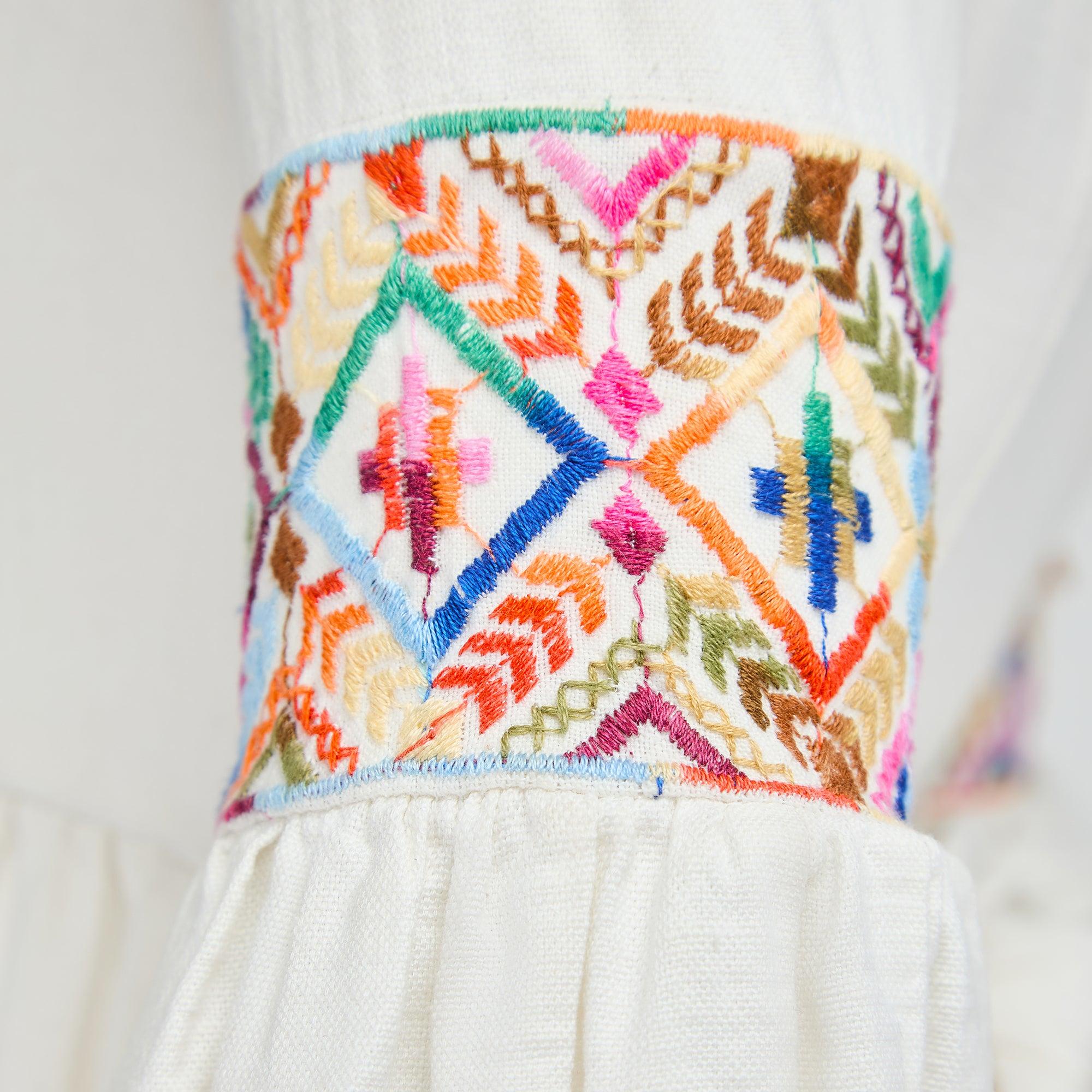 1970s Young Edwardian Embroidered Linen Maxi Dress In Excellent Condition For Sale In London, GB