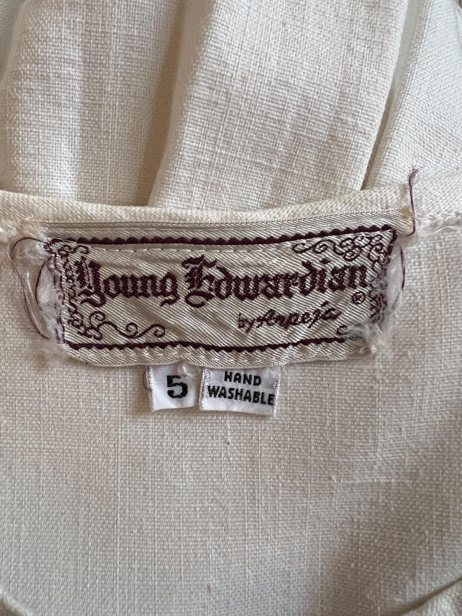 Women's 1970s Young Edwardian Embroidered Linen Maxi Dress For Sale