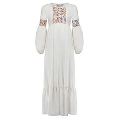 1970s Young Edwardian Embroidered Linen Maxi Dress