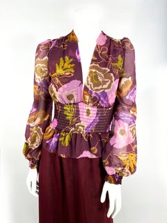 1970s Young Edwardian Floral Printed Bohemian Dress