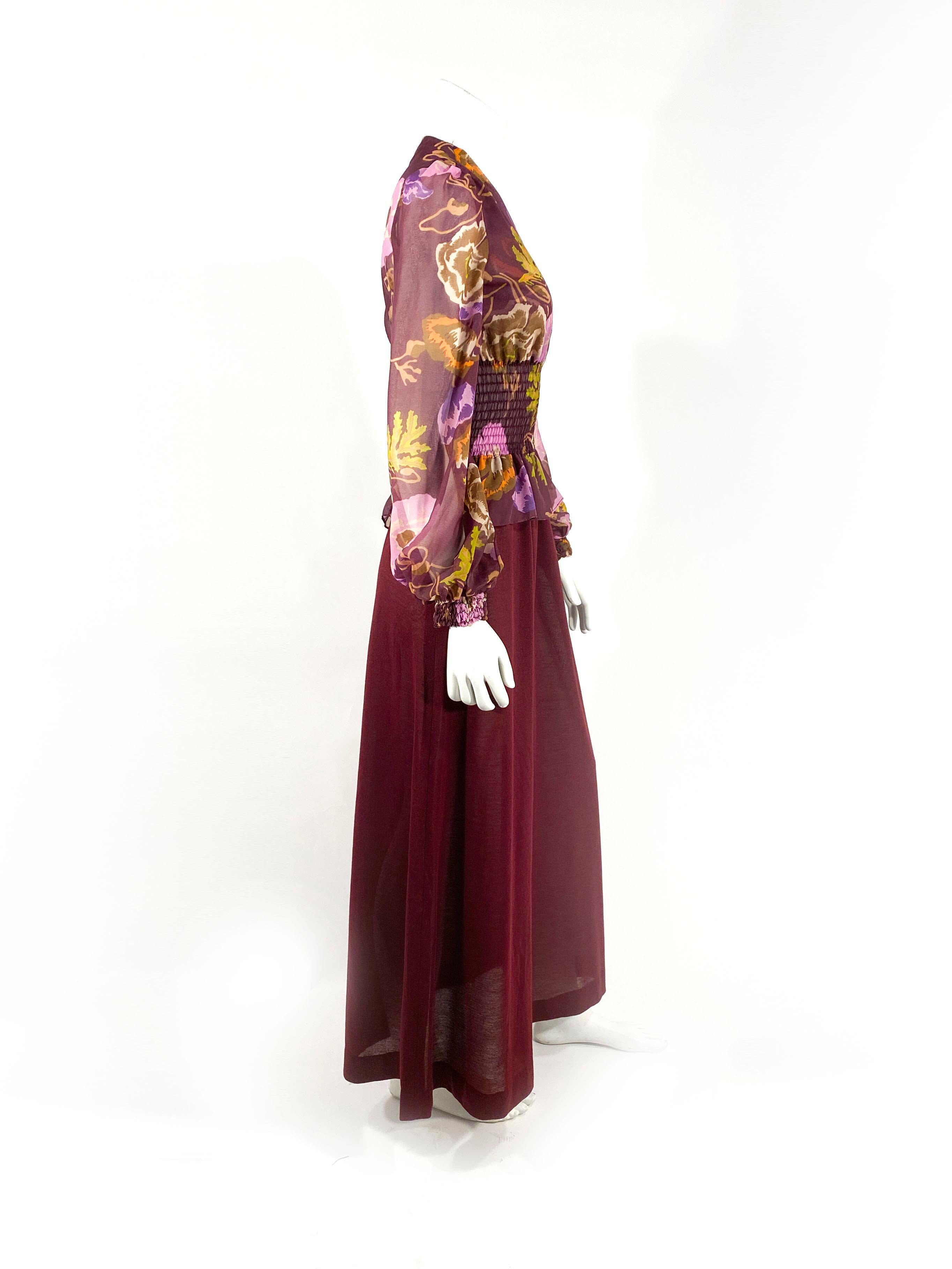 1970s Young Edwardian Floral Printed Bohemian Dress In Good Condition In San Francisco, CA
