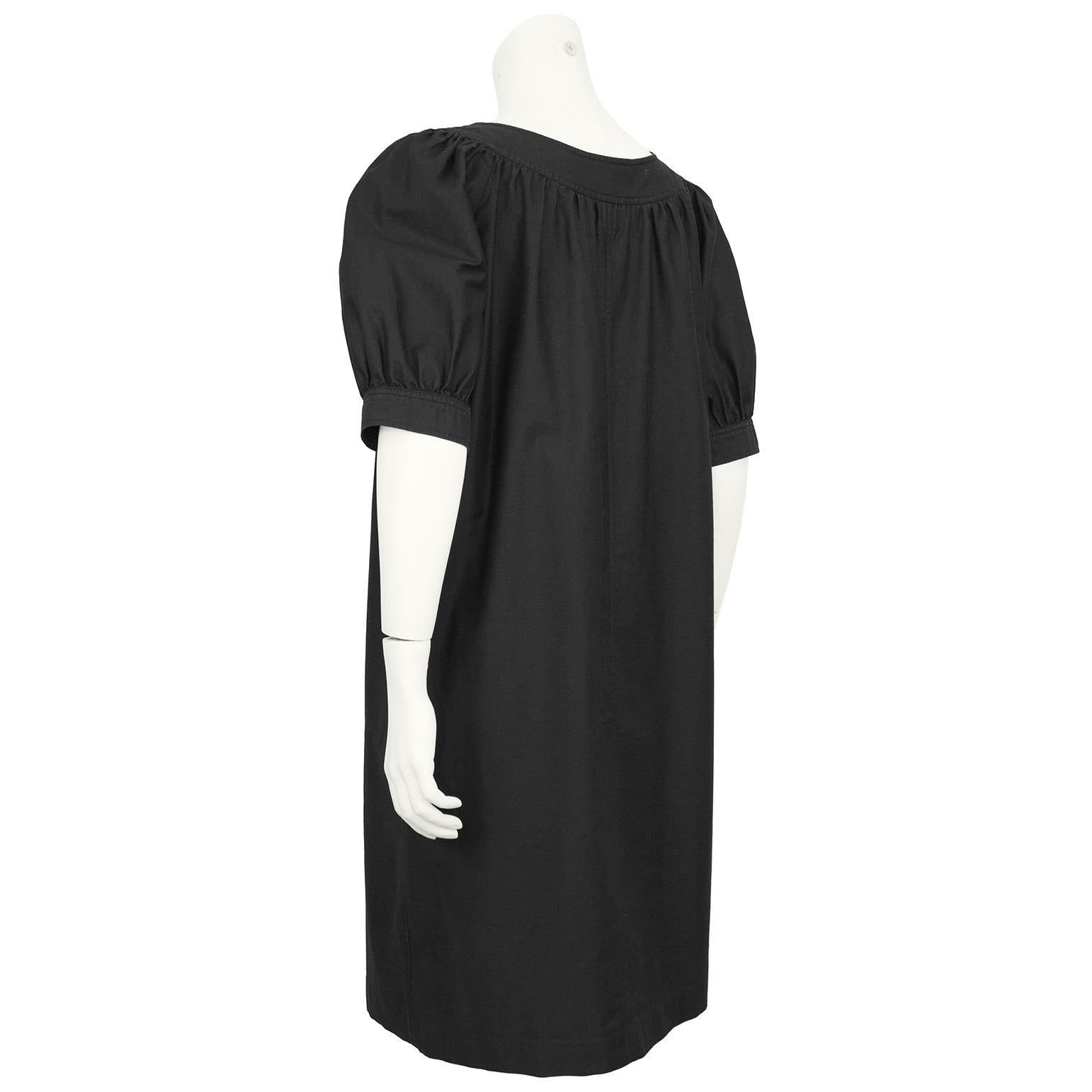 1970s YSL Black Cotton Peasant Style Dress In Good Condition For Sale In Toronto, Ontario