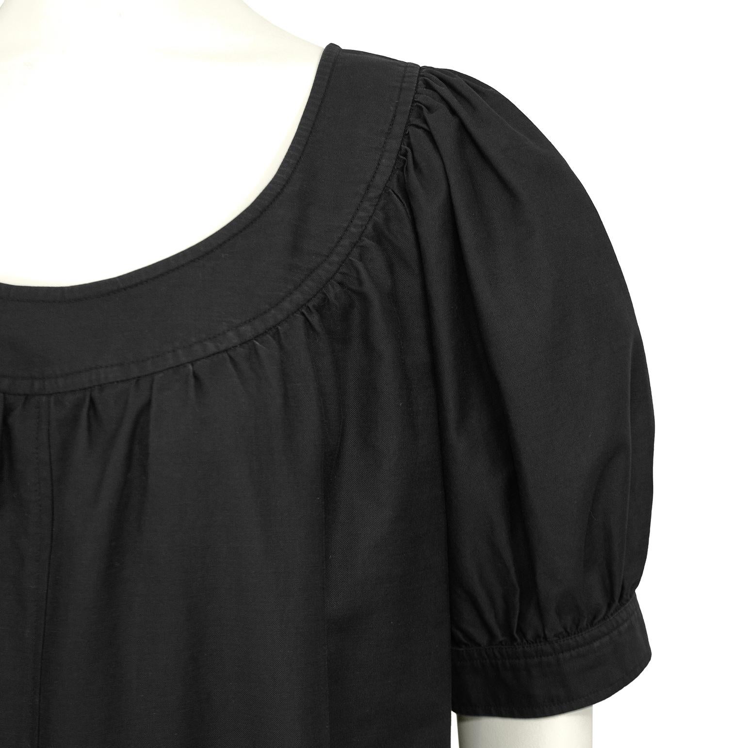 Women's 1970s YSL Black Cotton Peasant Style Dress For Sale