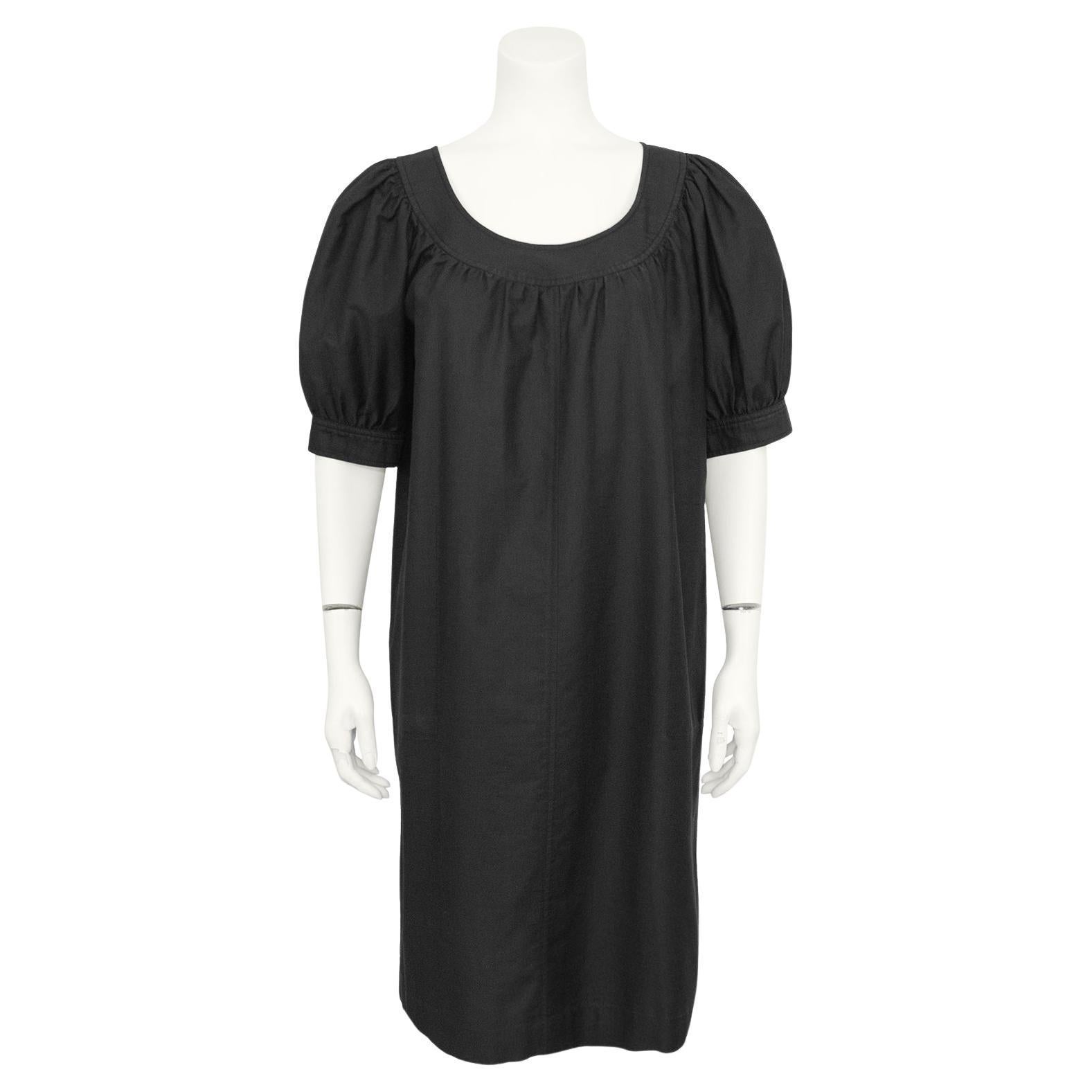 1970s YSL Black Cotton Peasant Style Dress For Sale