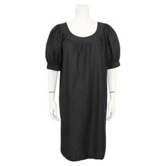 1970s YSL Black Cotton Peasant Style Dress