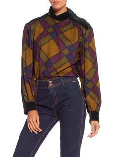 1970's YSL Saint Laurent Green Wool & Velvet Blouse